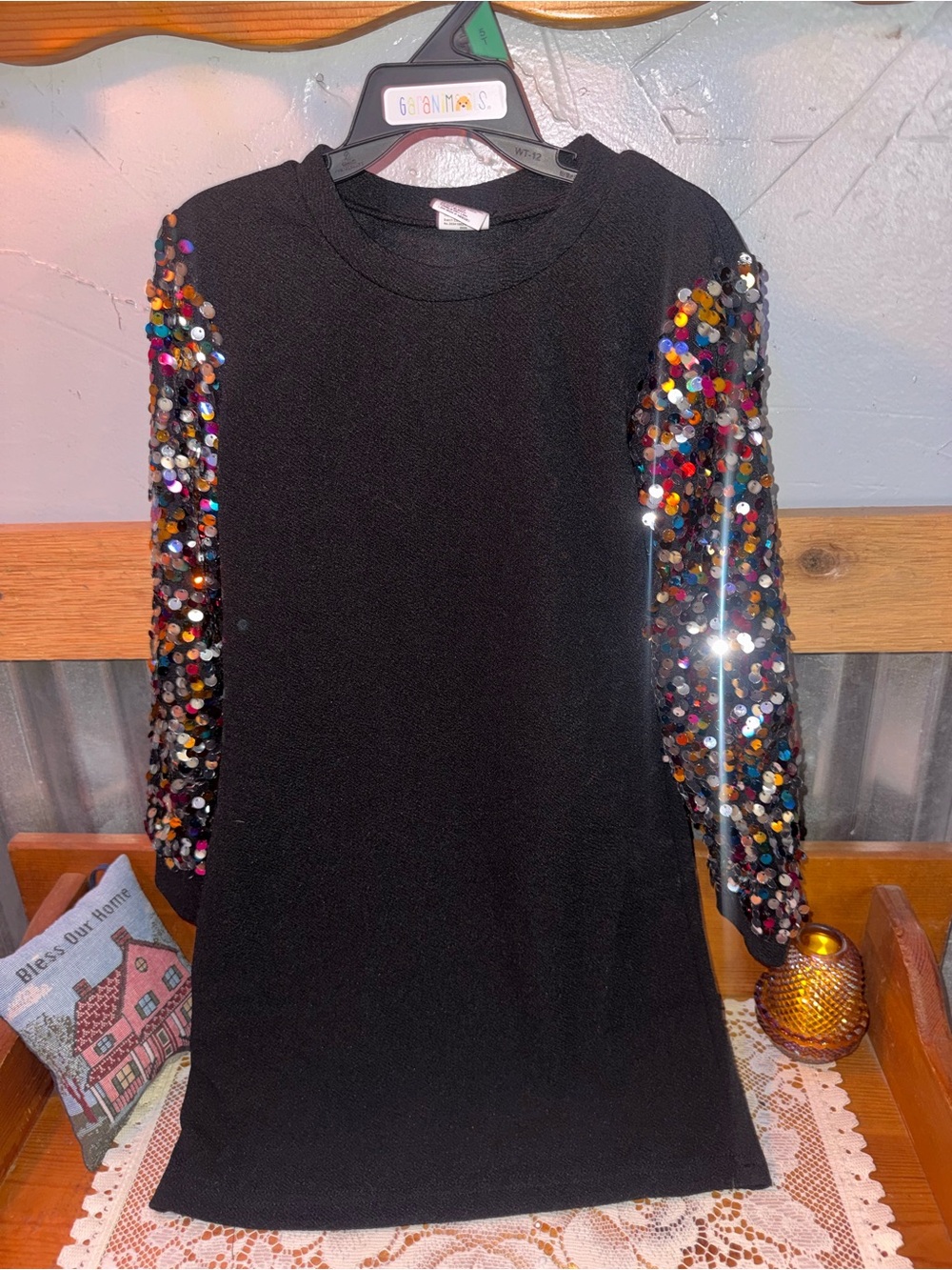 Girls Size 6 Black Dress Multicolor Sequin Long Sleeve Sparkle Party Holiday
